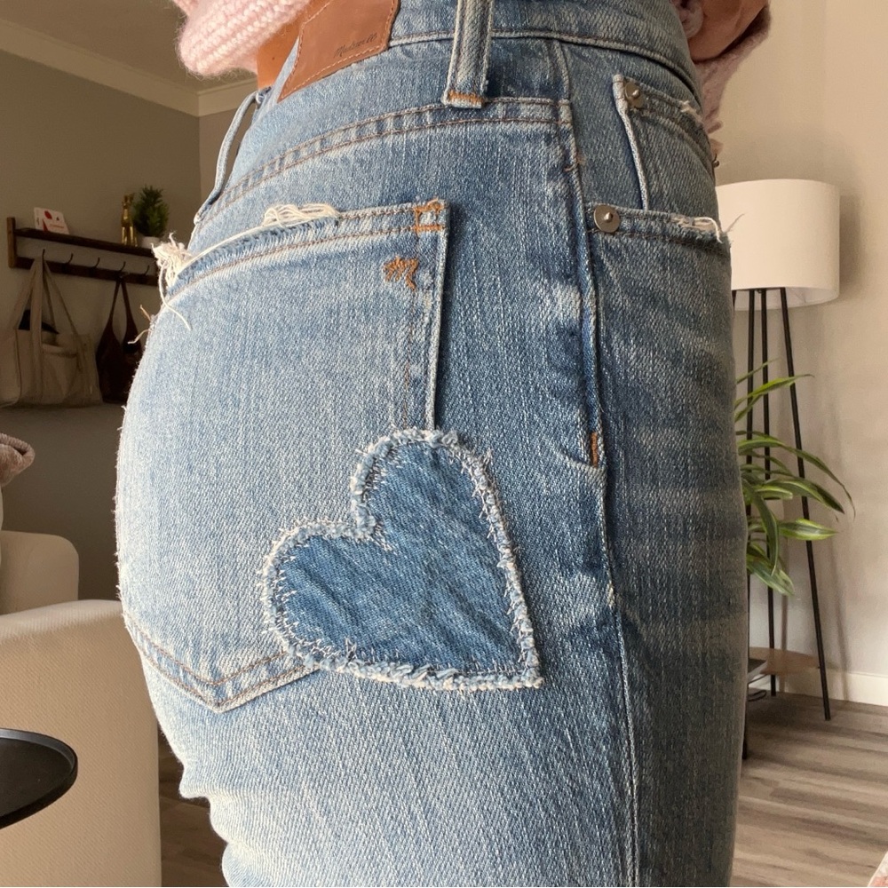 Madewell Blue Straight Leg Jeans with Heart Detail